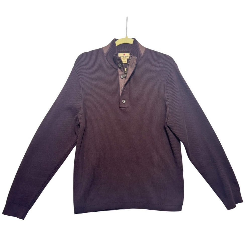 Woolrich Mens Dark Mulberry Ribbed Quarter Zip Pullover Sweater Size L‎